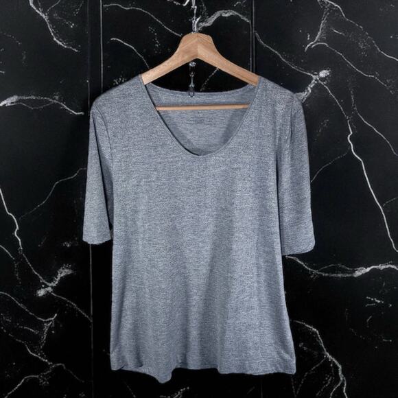 3/$20 Talbots Women's Large Gray Silver Sparkly S/S Scoop Neck Shirt Metallic - Picture 1 of 6